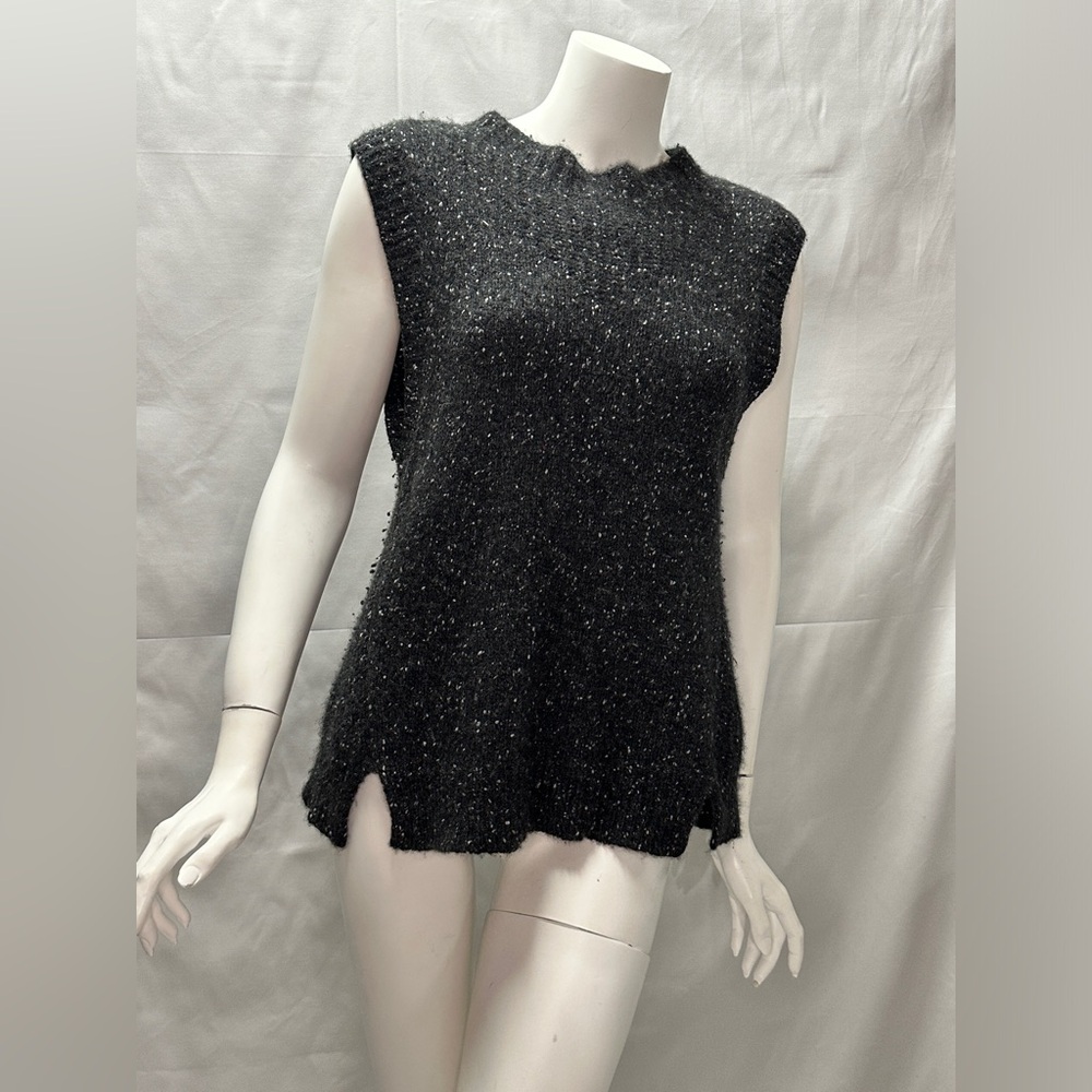 White + Warren Black Sleeveless Sweater
